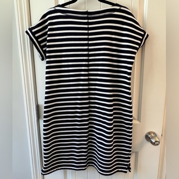 T by Talbots Terry Dress Black White Stripe Pink Lace Up Front Women's Size XS - Picture 5 of 7